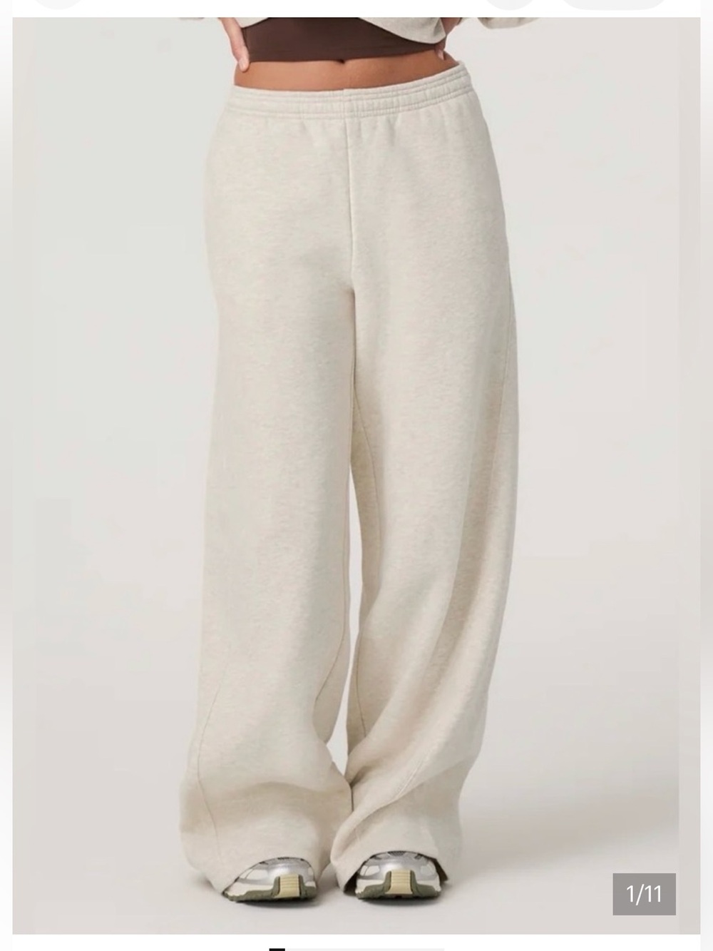 Vuori Restore Fleece Ultra Wide Leg Sweatpant in Bone Heather, cream / beige